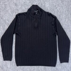 Claiborne Pullover Sweater Womens Large Black‎ Ribbed Knit Mock Neck 1/4 Zip Top